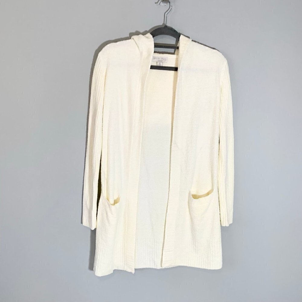 Barefoot Dreams CozyChic Lite Cardigan Women‎ XS Cream Hooded Open Front Pockets - Picture 2 of 11